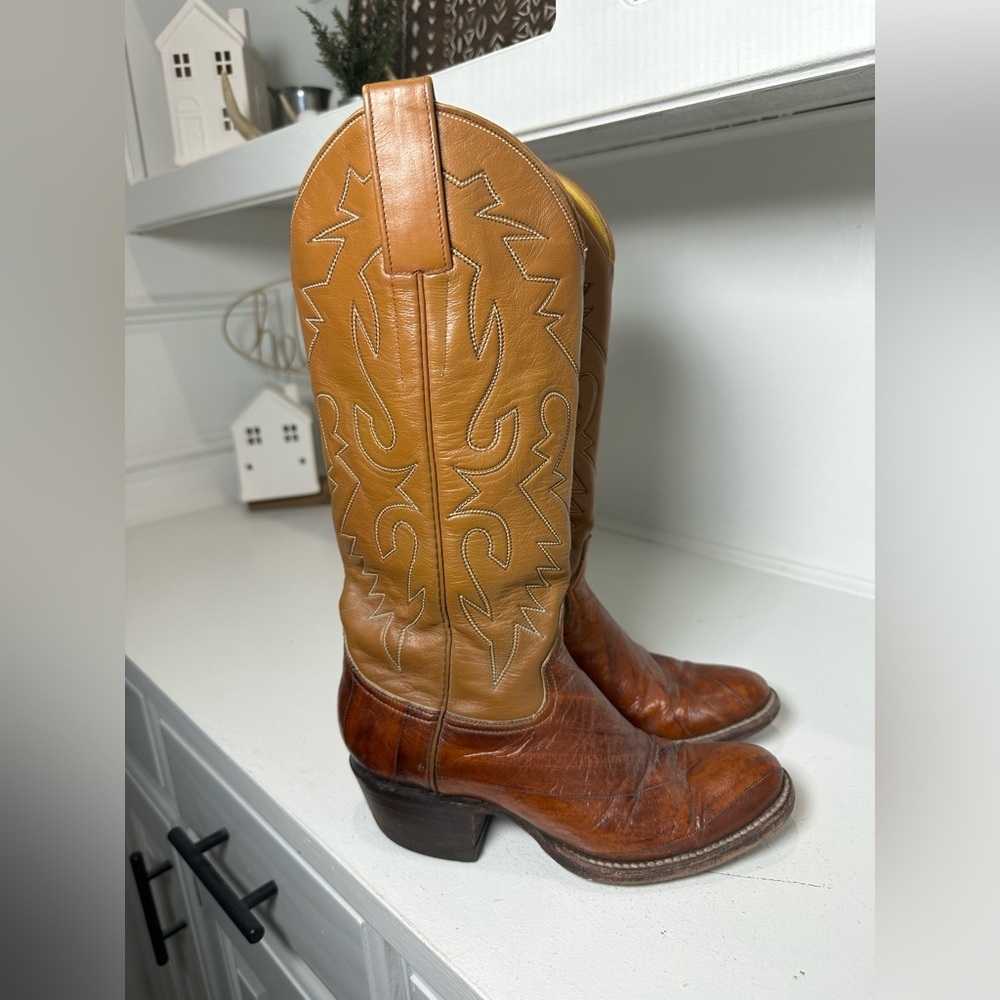 Vintage Renegade Cowboy Boots Youth Girls Size 4 Eel Skin Foot Brown Western - Picture 5 of 11